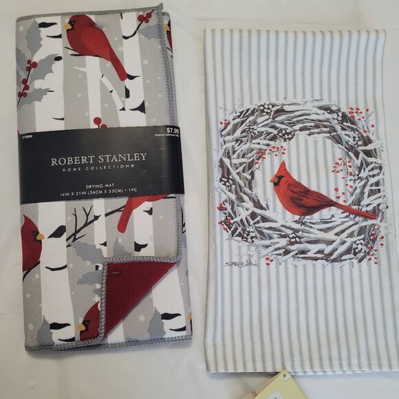 Cardinal Dish Towel NWT & Drying Mat NWT Winter Theme - Picture 2 of 15